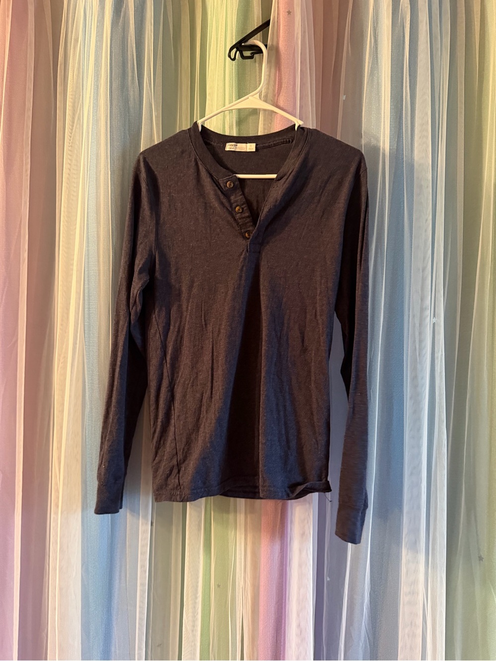 Hanes Long Sleeve Henley in Navy Blue